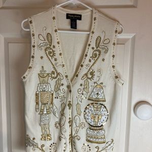 Beige embroidered knit vest nutcracker